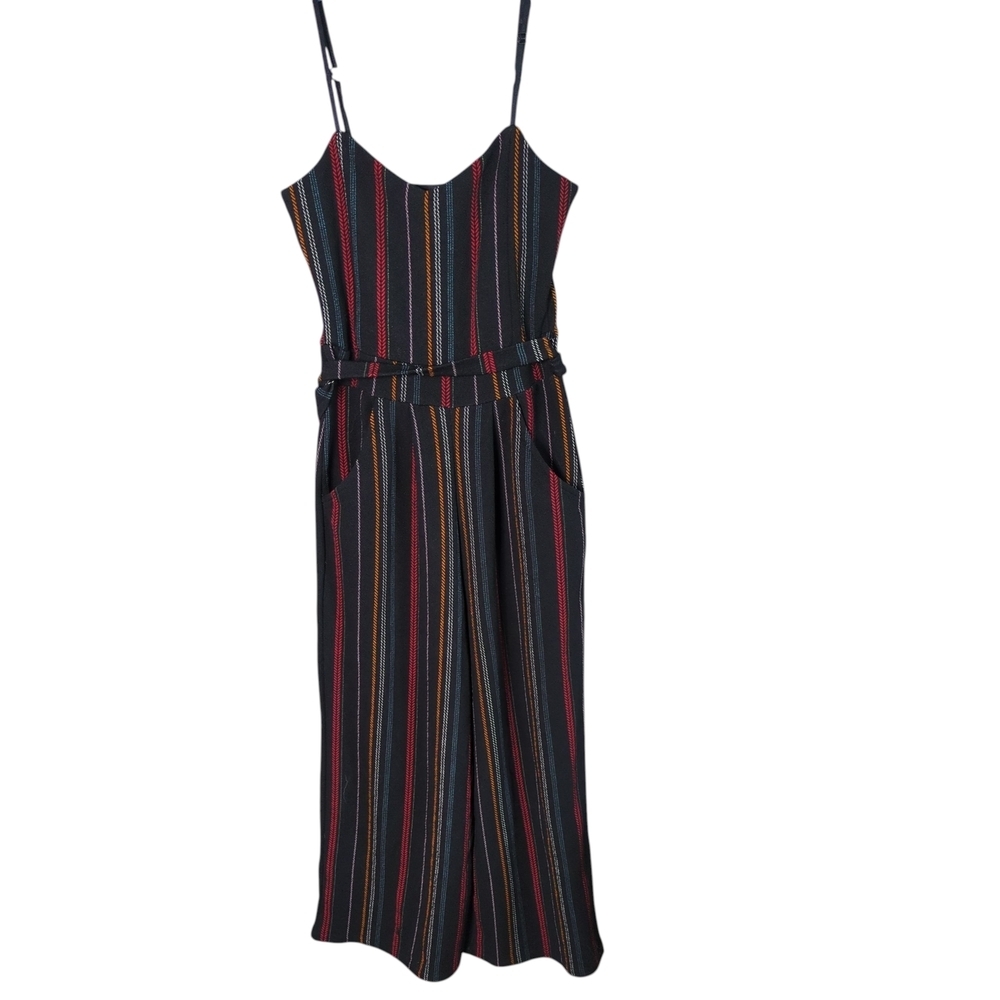 Eclipse‎ Multi Stripe Cami Jumpsuit Tie Waist Size XS Black, Red and White
